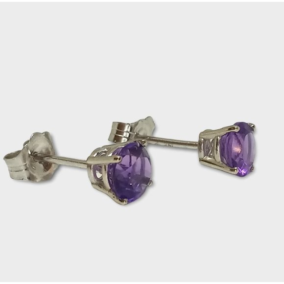 14k White Gold 1.00 Carat Natural Amethyst Stud Earrings - Picture 6 of 9